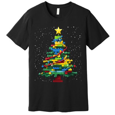 Christmaschristmas Tree Block Tree Block Brick Building Xmas Master Builder Premium T-Shirt