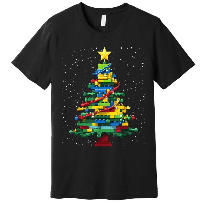 Christmaschristmas Tree Block Tree Block Brick Building Xmas Master Builder Premium T-Shirt
