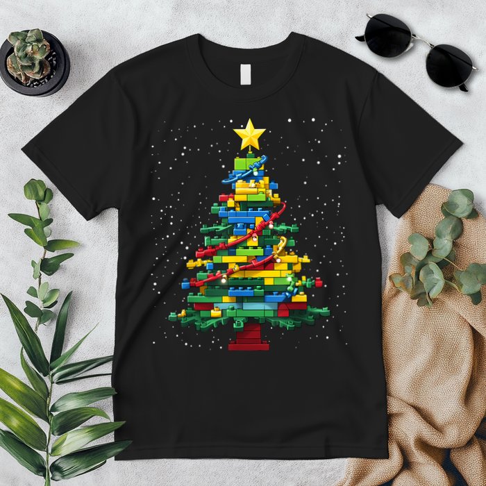 Christmaschristmas Tree Block Tree Block Brick Building Xmas Master Builder Premium T-Shirt
