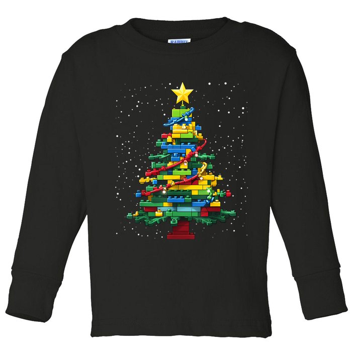 Christmaschristmas Tree Block Tree Block Brick Building Xmas Master Builder Toddler Long Sleeve Shirt
