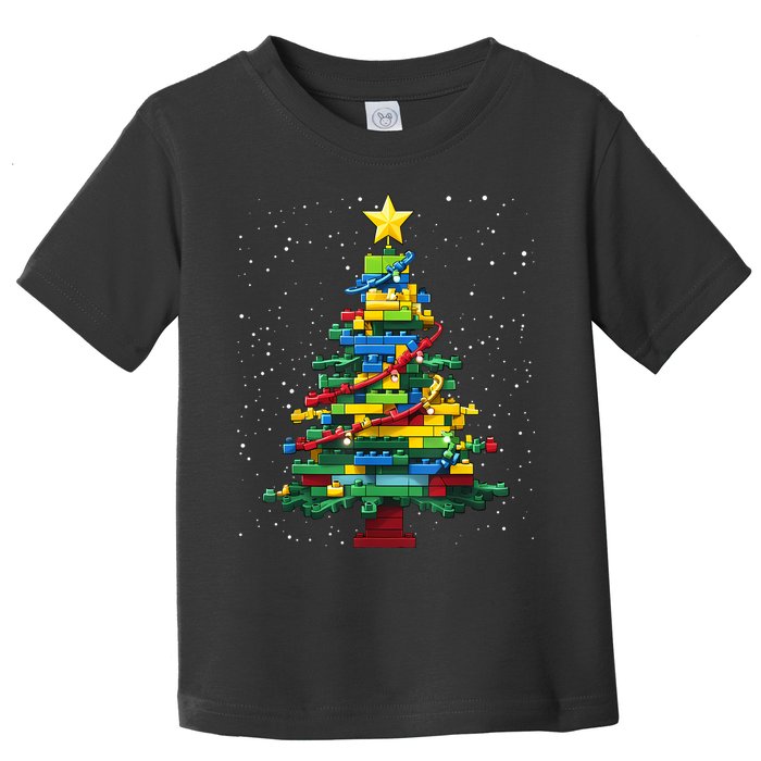 Christmaschristmas Tree Block Tree Block Brick Building Xmas Master Builder Toddler T-Shirt