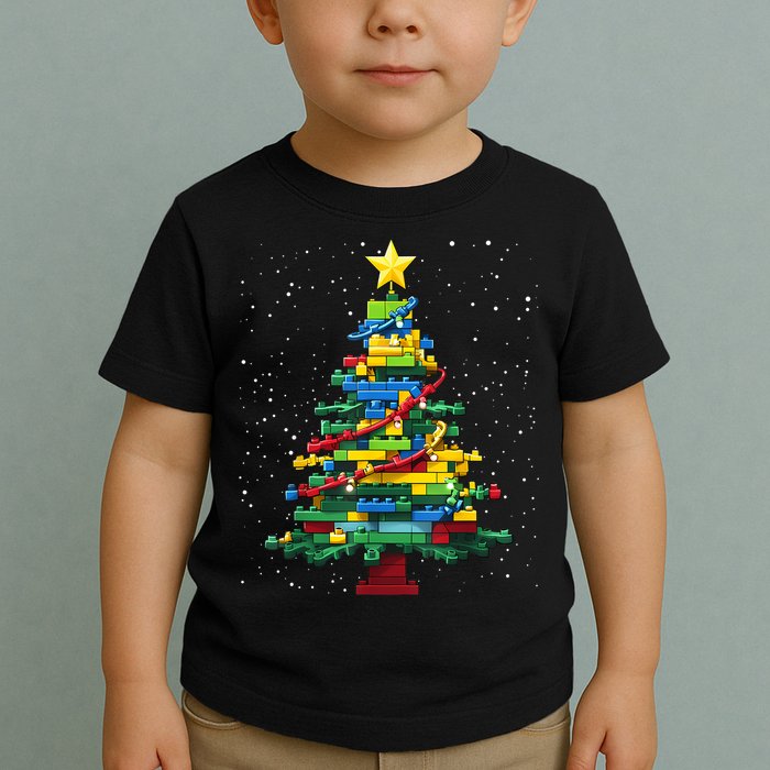 Christmaschristmas Tree Block Tree Block Brick Building Xmas Master Builder Toddler T-Shirt