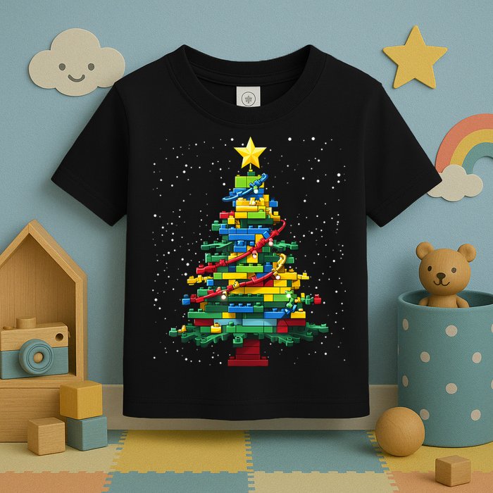Christmaschristmas Tree Block Tree Block Brick Building Xmas Master Builder Toddler T-Shirt