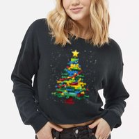 Christmaschristmas Tree Block Tree Block Brick Building Xmas Master Builder Cropped Pullover Crew