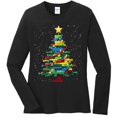 Christmaschristmas Tree Block Tree Block Brick Building Xmas Master Builder Ladies Long Sleeve Shirt