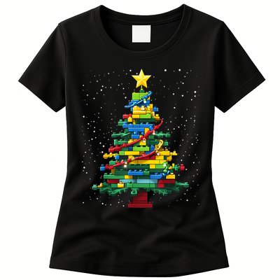 Christmaschristmas Tree Block Tree Block Brick Building Xmas Master Builder Womens T-Shirt