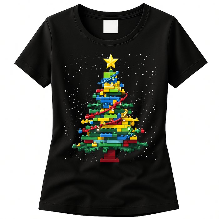 Christmaschristmas Tree Block Tree Block Brick Building Xmas Master Builder Womens T-Shirt