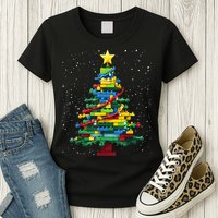 Christmaschristmas Tree Block Tree Block Brick Building Xmas Master Builder Womens T-Shirt