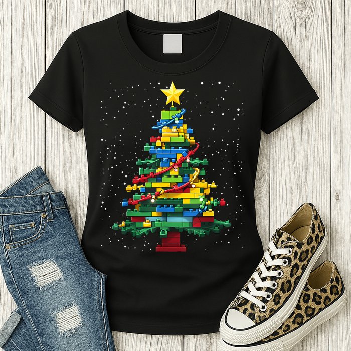 Christmaschristmas Tree Block Tree Block Brick Building Xmas Master Builder Womens T-Shirt