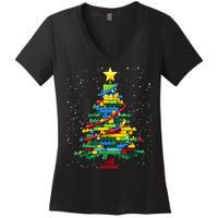 Christmaschristmas Tree Block Tree Block Brick Building Xmas Master Builder Women's V-Neck T-Shirt