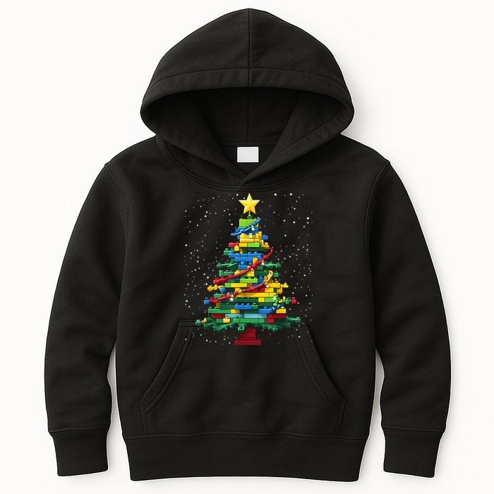 Christmaschristmas Tree Block Tree Block Brick Building Xmas Master Builder Kids Hoodie