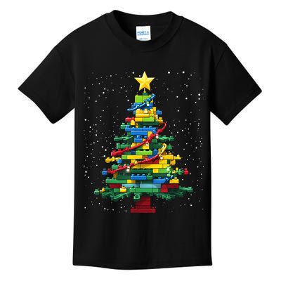 Christmaschristmas Tree Block Tree Block Brick Building Xmas Master Builder Kids T-Shirt