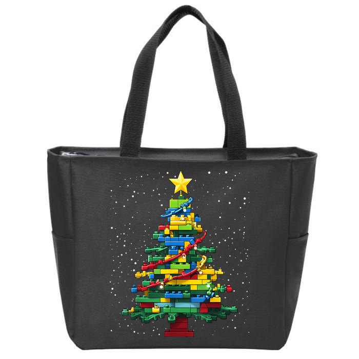 Christmaschristmas Tree Block Tree Block Brick Building Xmas Master Builder Zip Tote Bag