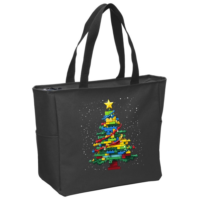 Christmaschristmas Tree Block Tree Block Brick Building Xmas Master Builder Zip Tote Bag
