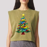 Christmaschristmas Tree Block Tree Block Brick Building Xmas Master Builder Garment-Dyed Women's Muscle Tee