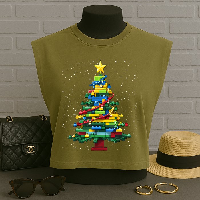 Christmaschristmas Tree Block Tree Block Brick Building Xmas Master Builder Garment-Dyed Women's Muscle Tee
