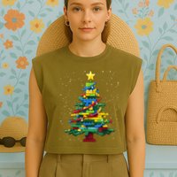 Christmaschristmas Tree Block Tree Block Brick Building Xmas Master Builder Garment-Dyed Women's Muscle Tee