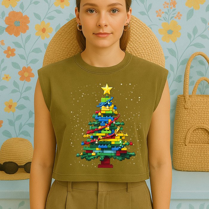 Christmaschristmas Tree Block Tree Block Brick Building Xmas Master Builder Garment-Dyed Women's Muscle Tee