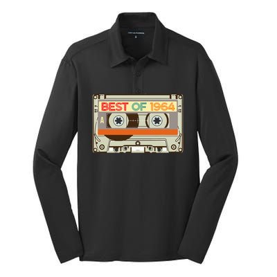 Cassette Tape Birthday Gifts Born In Best Of 1964 Silk Touch Performance Long Sleeve Polo