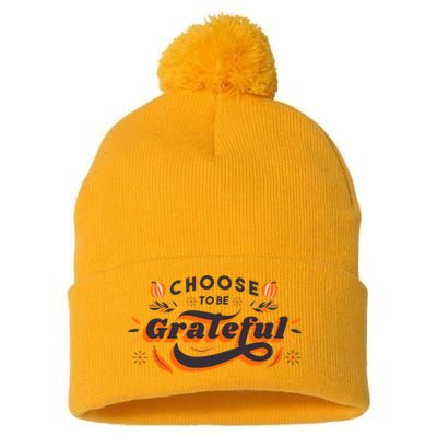 Choose To Be Grateful Pumpkin Pom Pom 12in Knit Beanie