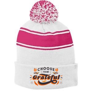 Choose To Be Grateful Pumpkin Stripe Pom Pom Beanie