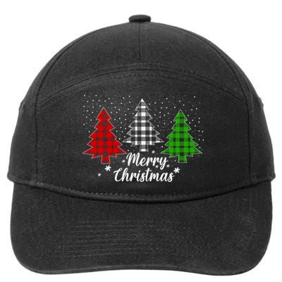 Christmas Tree Buffalo Plaid Merry Christmas Calligraphy 7-Panel Snapback Hat