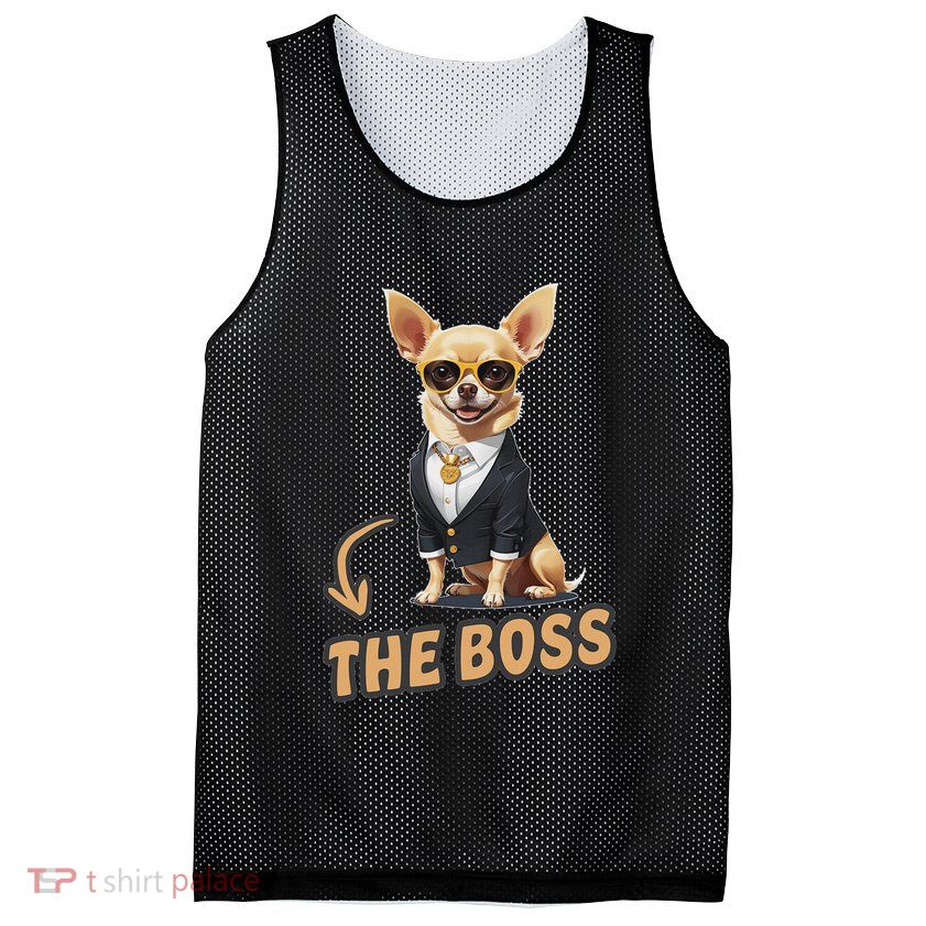 Chihuahua The Boss Funny Chihuahua Owner Chihuahua Dog Lover Mesh Reversible Basketball Jersey Tank