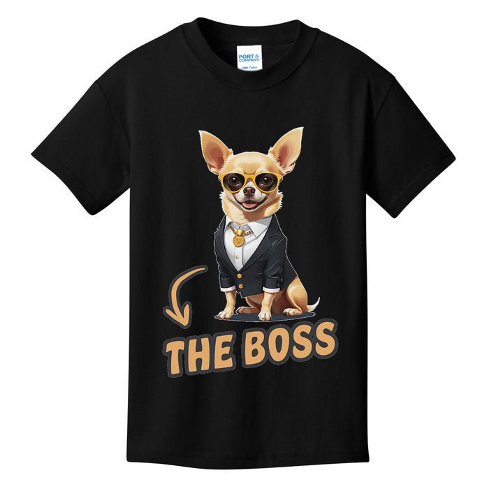 Chihuahua The Boss Funny Chihuahua Owner Chihuahua Dog Lover Kids T-Shirt