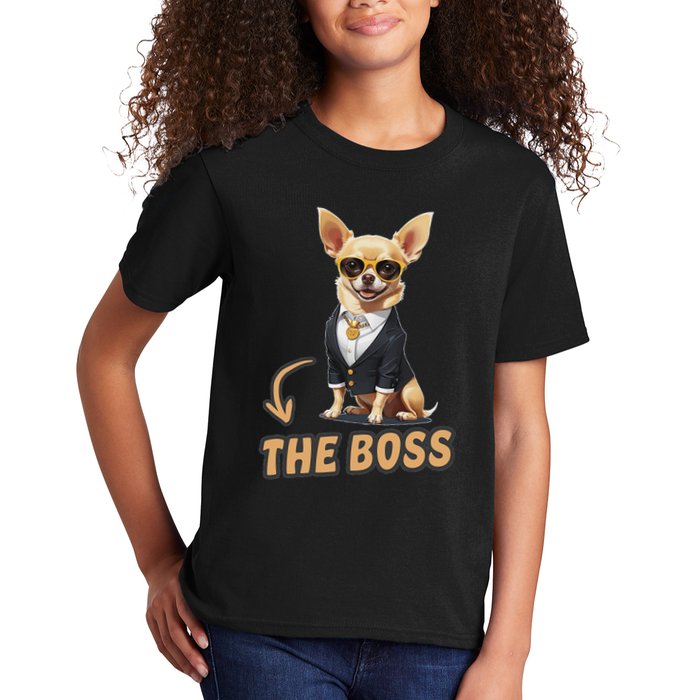 Chihuahua The Boss Funny Chihuahua Owner Chihuahua Dog Lover Kids T-Shirt
