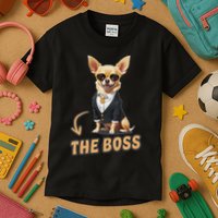 Chihuahua The Boss Funny Chihuahua Owner Chihuahua Dog Lover Kids T-Shirt