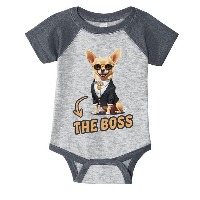 Chihuahua The Boss Funny Chihuahua Owner Chihuahua Dog Lover Infant Baby Jersey Bodysuit