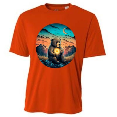 Cute Teddy Bear Sunset Mountains Vintage Cooling Performance Crew T-Shirt