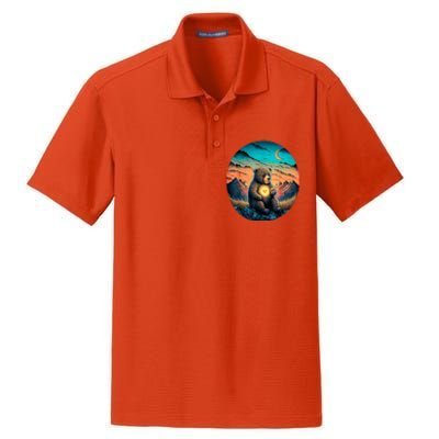 Cute Teddy Bear Sunset Mountains Vintage Dry Zone Grid Polo