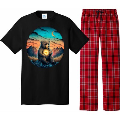 Cute Teddy Bear Sunset Mountains Vintage Pajama Set