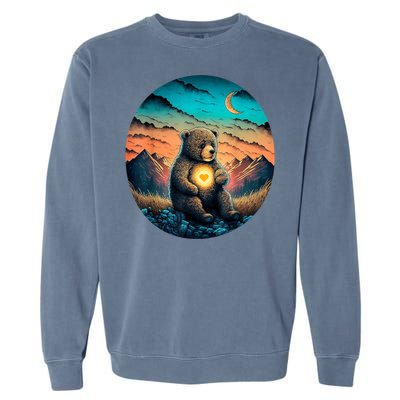 Cute Teddy Bear Sunset Mountains Vintage Garment-Dyed Sweatshirt