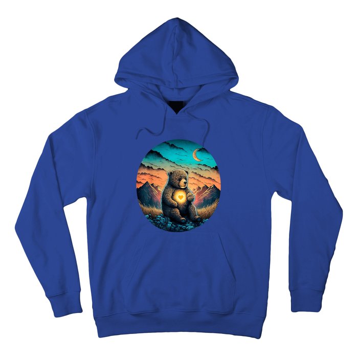 Cute Teddy Bear Sunset Mountains Vintage Hoodie