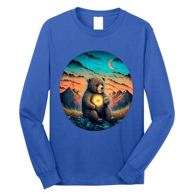 Cute Teddy Bear Sunset Mountains Vintage Long Sleeve Shirt