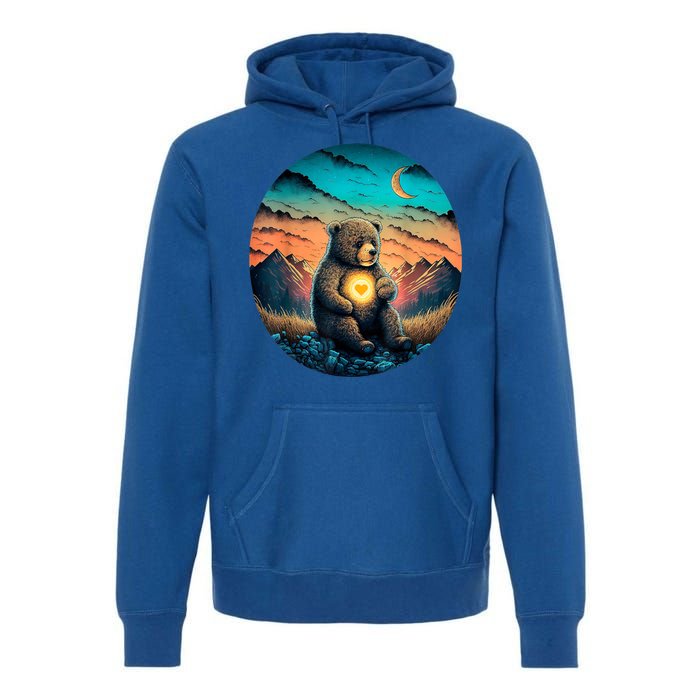 Cute Teddy Bear Sunset Mountains Vintage Premium Hoodie