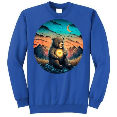 Cute Teddy Bear Sunset Mountains Vintage Tall Sweatshirt