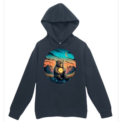 Cute Teddy Bear Sunset Mountains Vintage Urban Pullover Hoodie