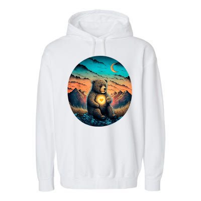 Cute Teddy Bear Sunset Mountains Vintage Garment-Dyed Fleece Hoodie