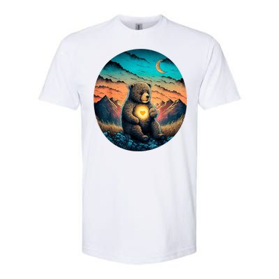 Cute Teddy Bear Sunset Mountains Vintage Softstyle CVC T-Shirt