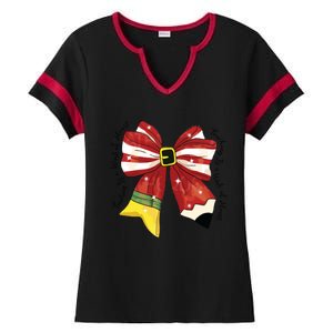 Christmas Teacher Bow Ladies Halftime Notch Neck Tee