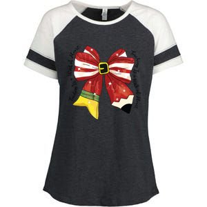 Christmas Teacher Bow Enza Ladies Jersey Colorblock Tee