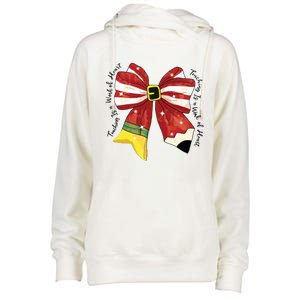 Christmas Teacher Bow Womens Funnel Neck Pullover Hood