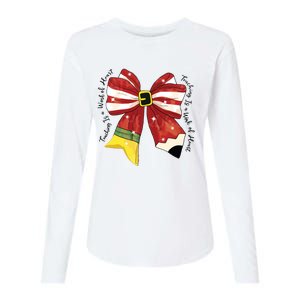 Christmas Teacher Bow Womens Cotton Relaxed Long Sleeve T-Shirt