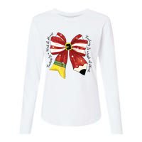 Christmas Teacher Bow Womens Cotton Relaxed Long Sleeve T-Shirt