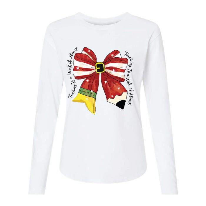 Christmas Teacher Bow Womens Cotton Relaxed Long Sleeve T-Shirt