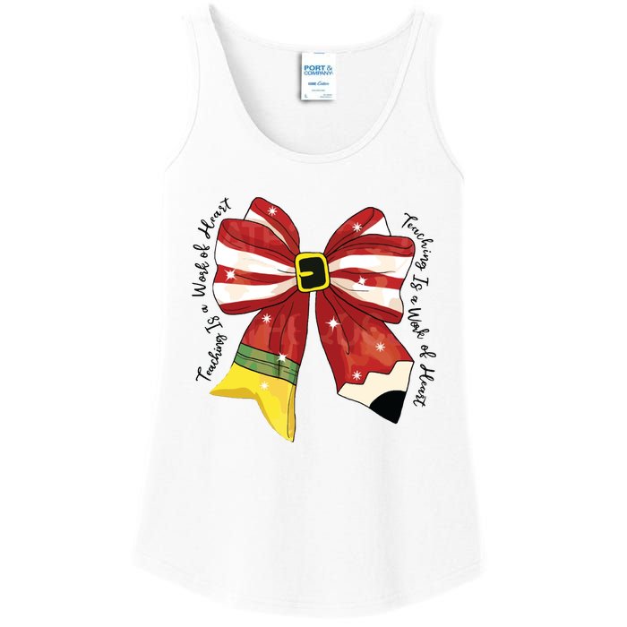 Christmas Teacher Bow Ladies Essential Tank