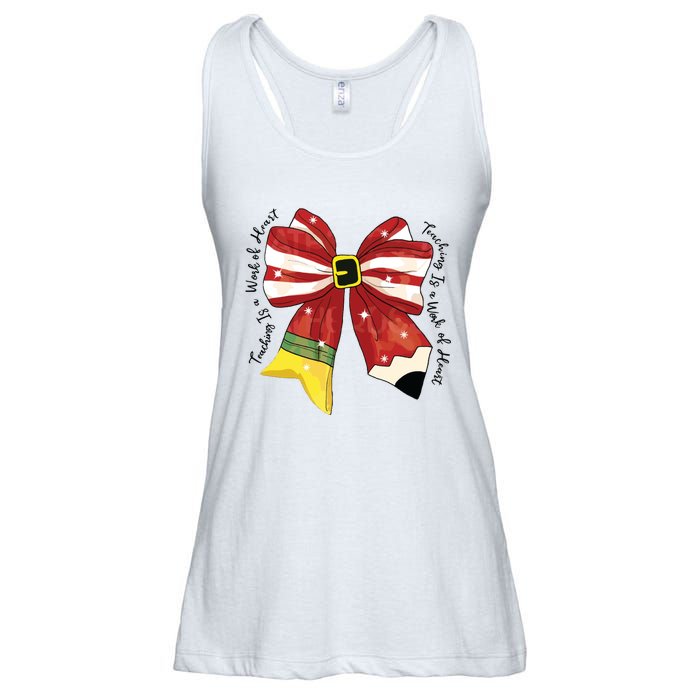 Christmas Teacher Bow Ladies Essential Flowy Tank